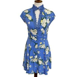 Free People Alora Periwinkle Blue Floral Print Mini Dress Size 2